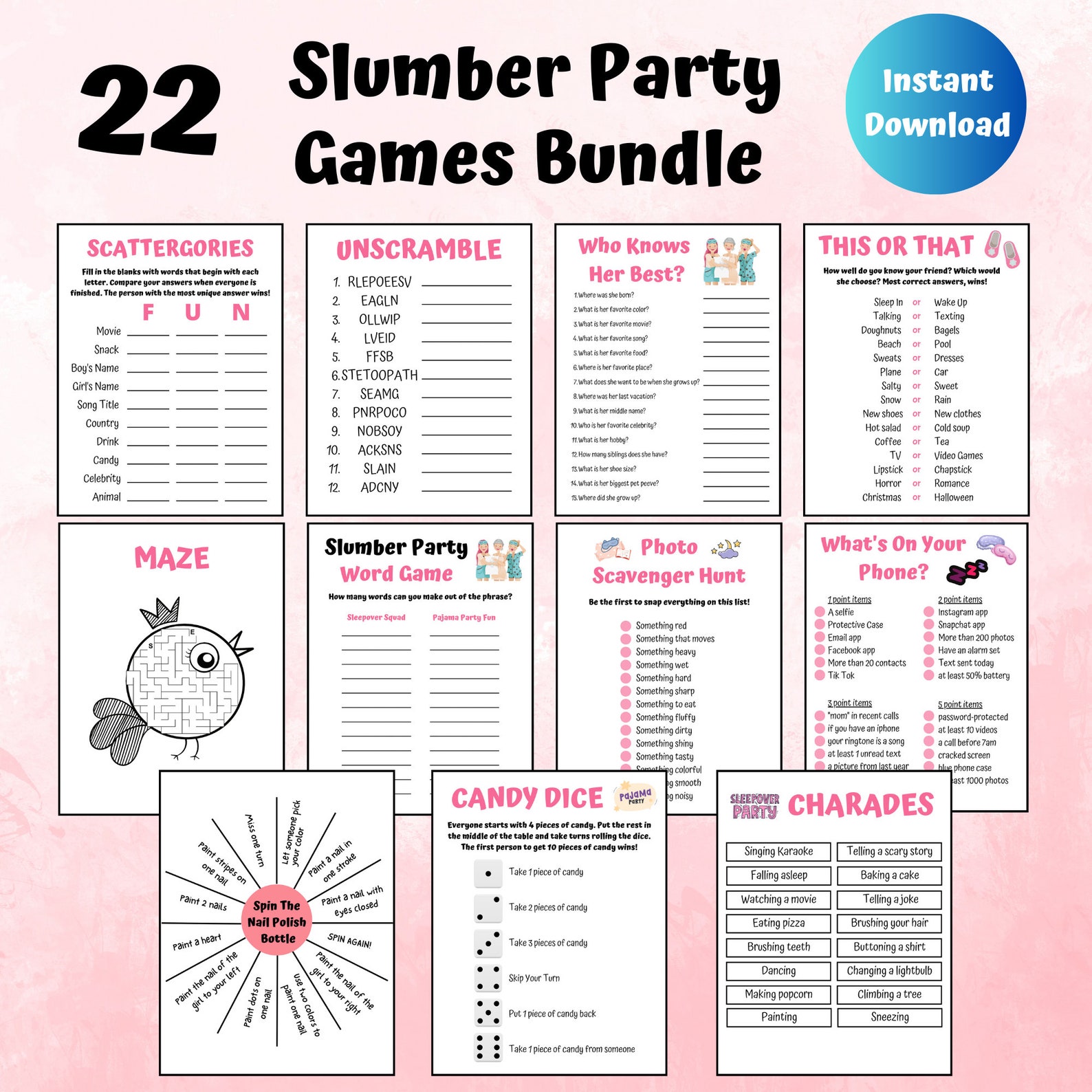 Slumber Games Slumber Party Games for Teens | Tweens Sleepover Party Games Bundle ...