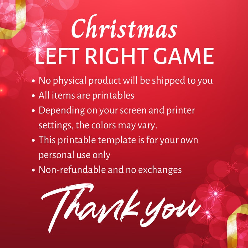 Christmas Left Right Game Left Right Gift Exchange Game Christmas Party