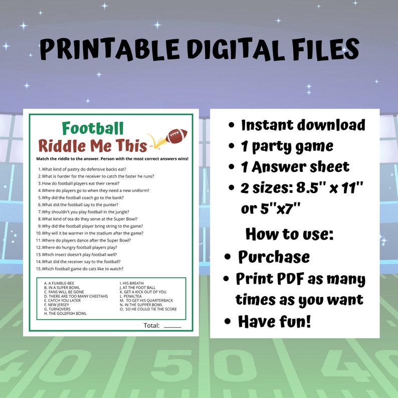 Football Riddle Me This | Bowl Party Games | Football Party Games ...