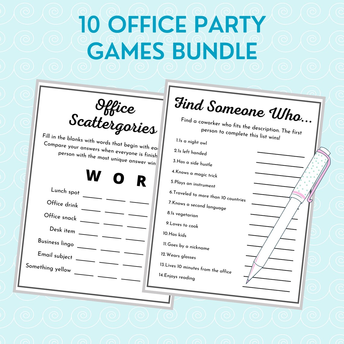Office Party Games Bundle Printable Games for Team Building Icebreaker