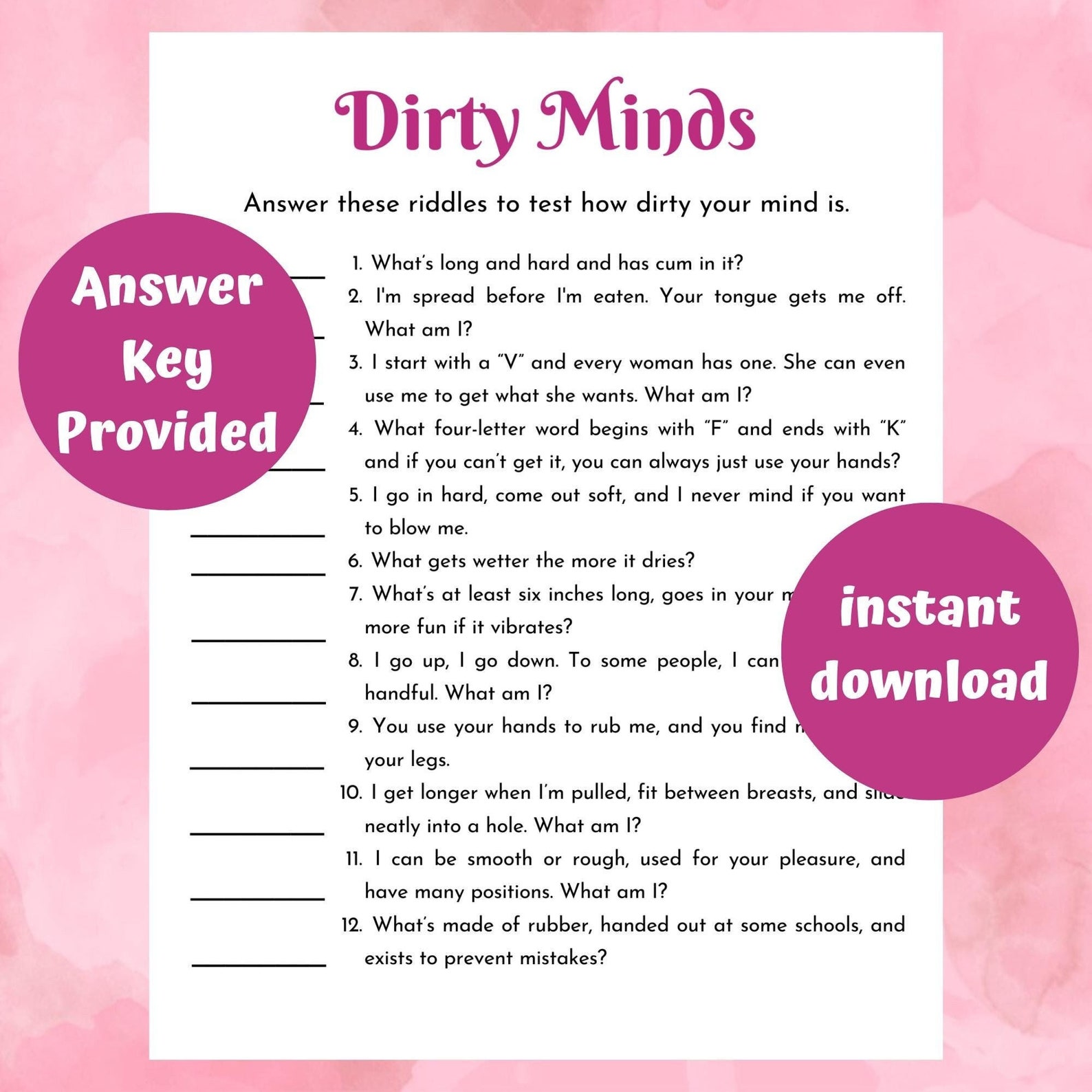 Dirty Minds Game | Modern Minimal | Dirty Riddles Bachelorette Party ...