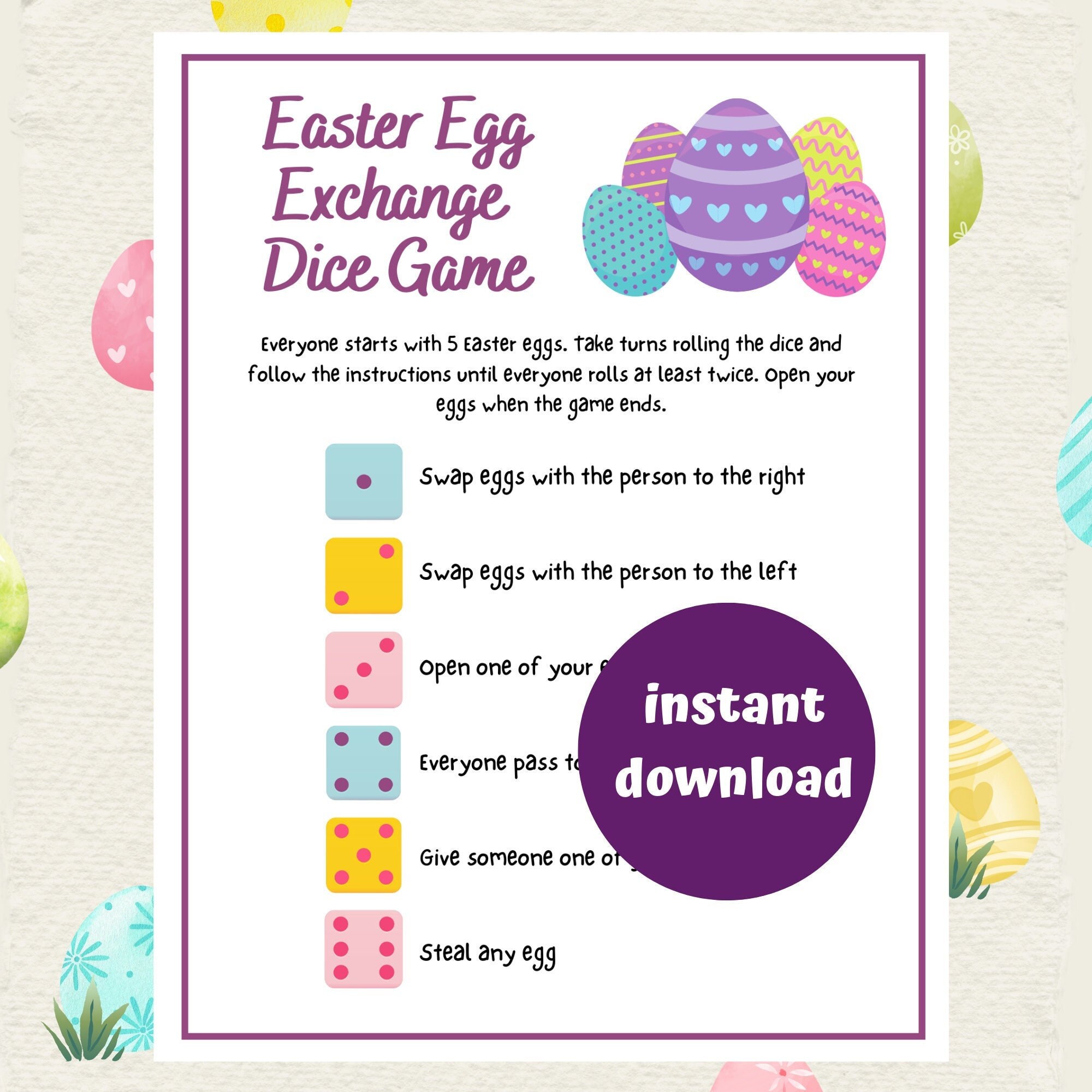 Easter Egg Exchange Dice Game | Printable Easter Game | Easter Activities for Kids & Adults | Easter Group Game | Easter Party | Spring - Etsy easter-egg-exchange-dice-game-printable-easter-game-easter-activities-for-kids-adults-easter-group-game-easter-party-spring-etsy