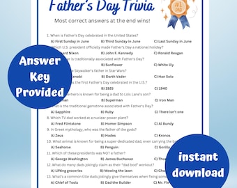 Fathers Day Trivia Game | Printable Father's Day Party Game | Father's Day Quiz | Fun Father's Day Activity | Father's Day Printable