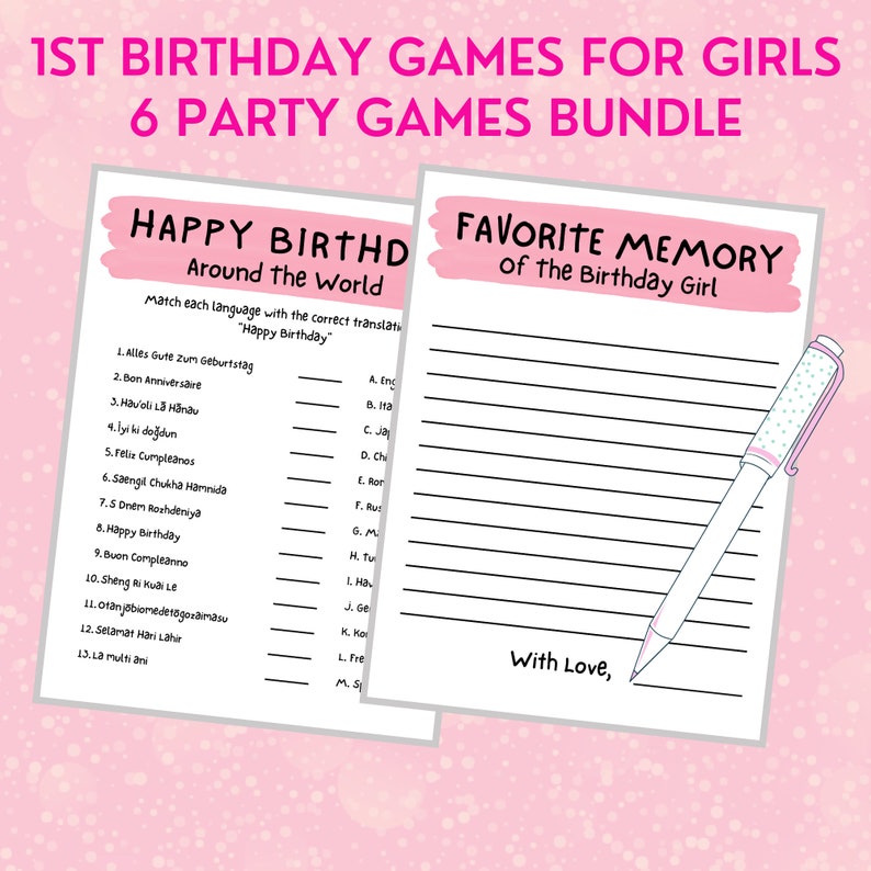 First Birthday Party Games for Girls Printable Party Games - Etsy