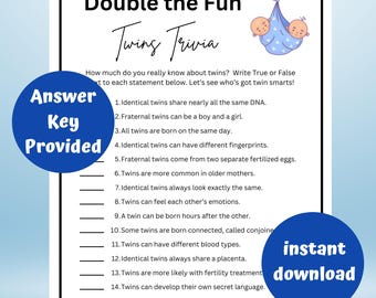 Baby Shower Trivia | Twins Trivia | Baby Shower Printable Game | Mommy To Be game | Twins Minimalist Baby Shower Activity | Baby Sprinkle