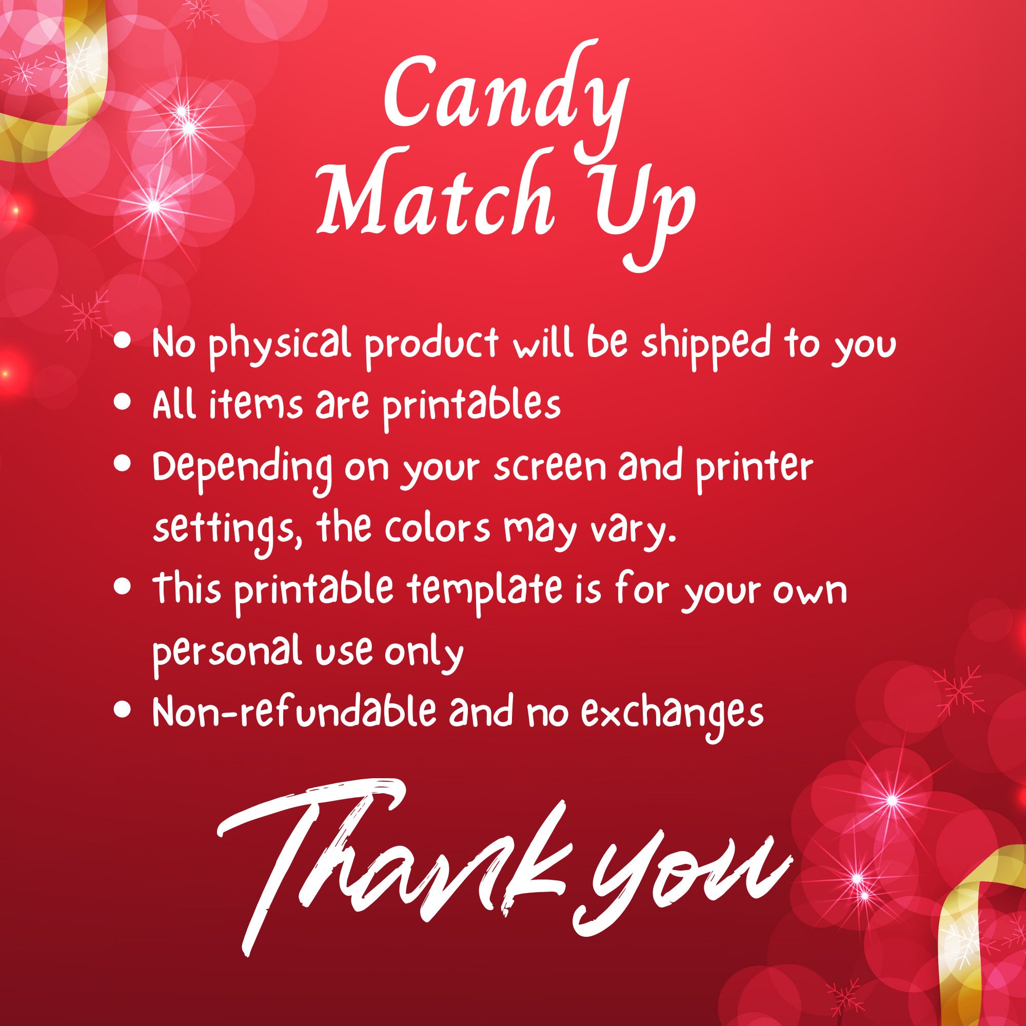 Candy Match up Game Christmas Party Game Candy Quiz Game Office Party