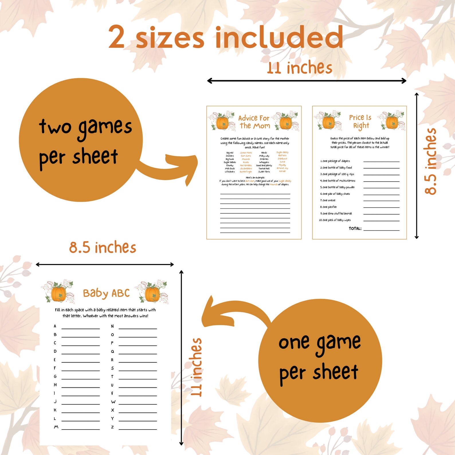 22 Pumpkin Baby Shower Games Printable Fall Baby Shower - Etsy