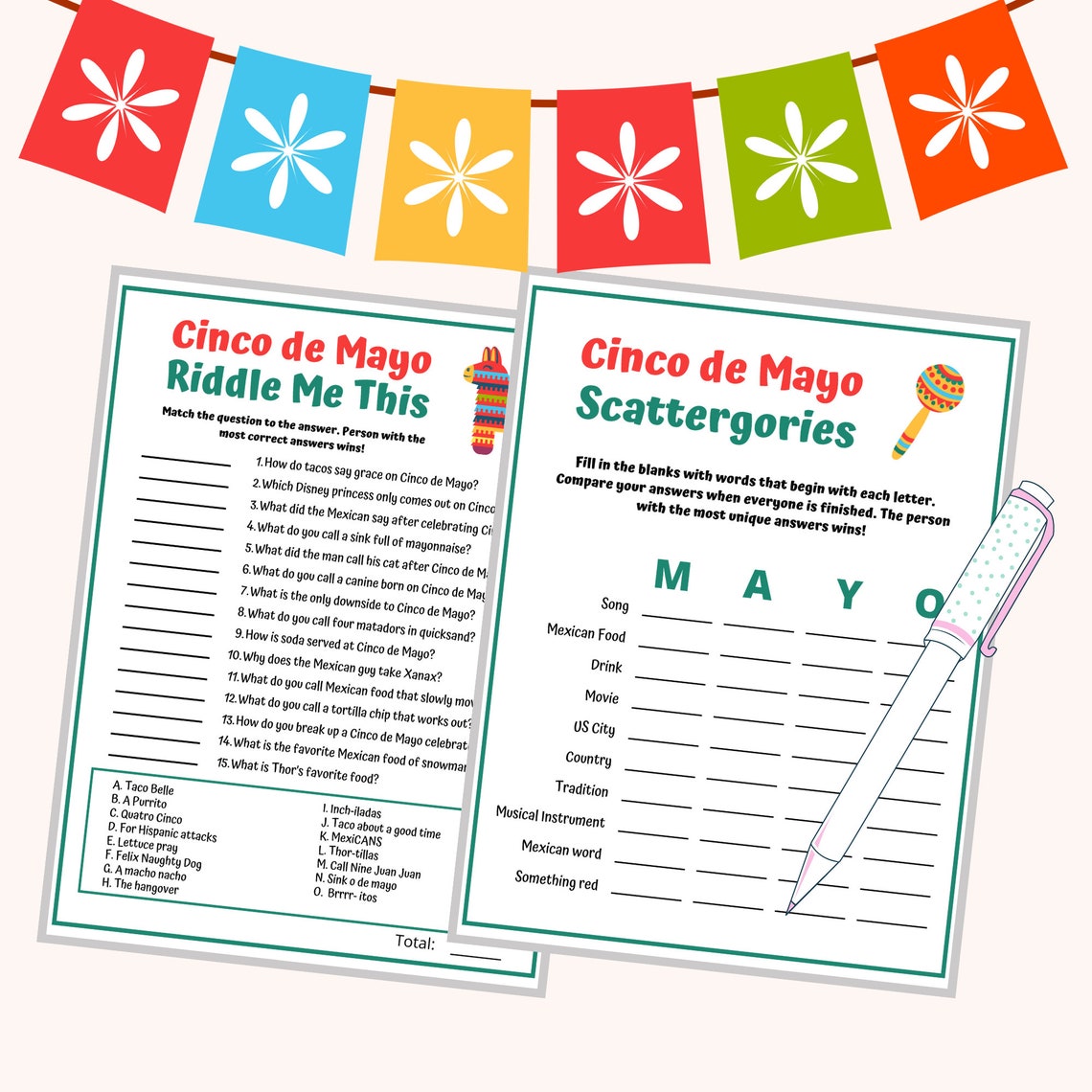 8 Cinco De Mayo Games Bundle Mexican Party Games Fiesta Fun Classroom