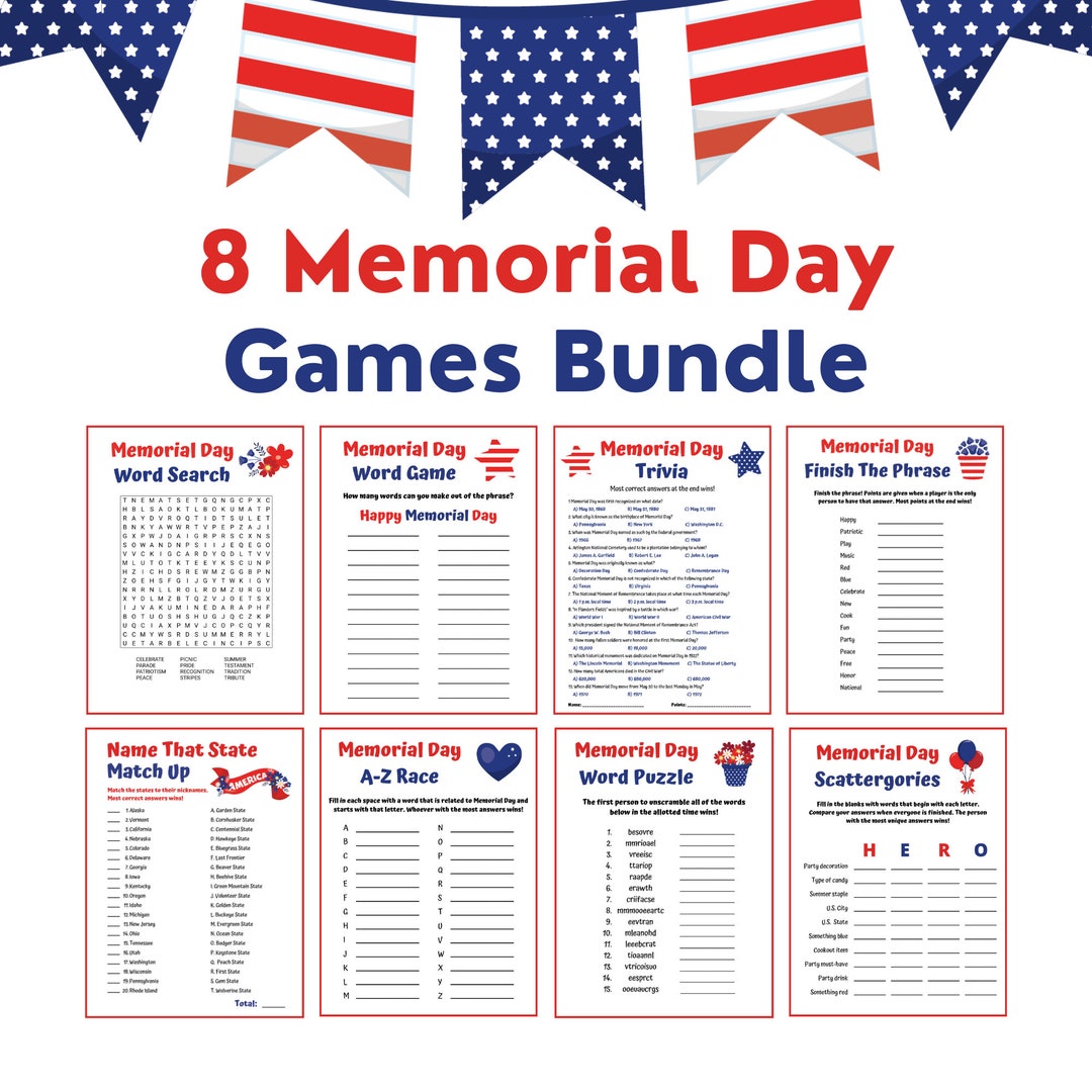 Memorial Day Games Bundle  Memorial Day Party Games