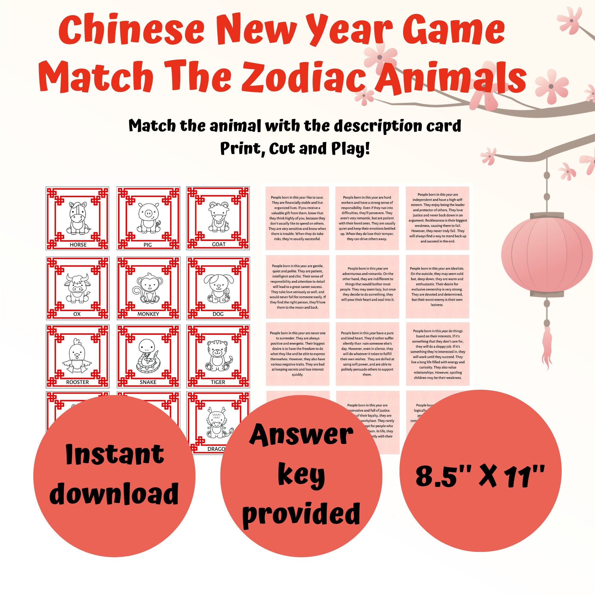 Match the Zodiac Animals Games Chinese New Year Game New - Etsy Israel Match the Zodiac Animals Games Chinese New Year Game New - Etsy Israel