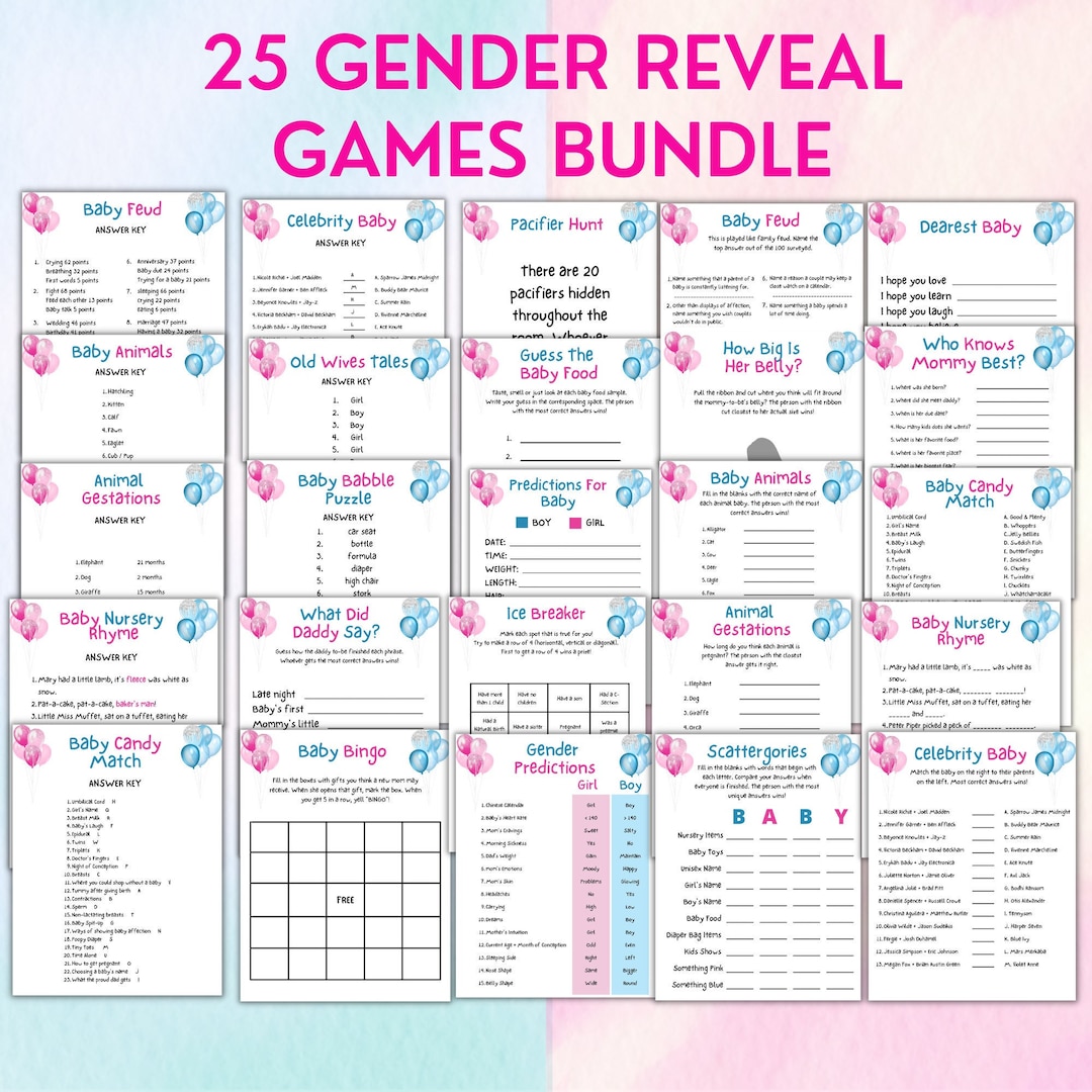 25 Gender Reveal Games | Printable Gender Reveal Party Games | Baby ...