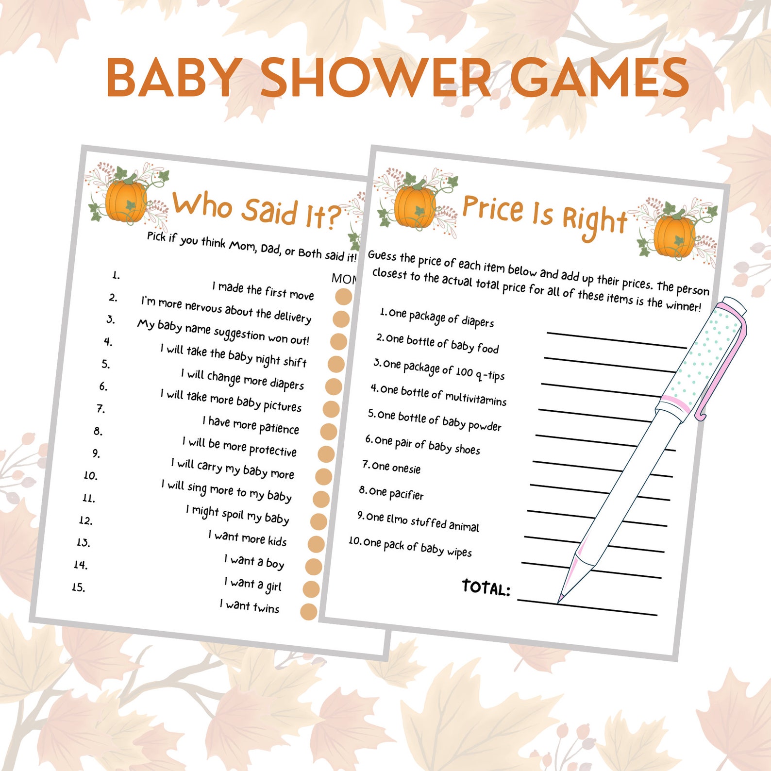 22 Pumpkin Baby Shower Games Printable Fall Baby Shower Games Autumn