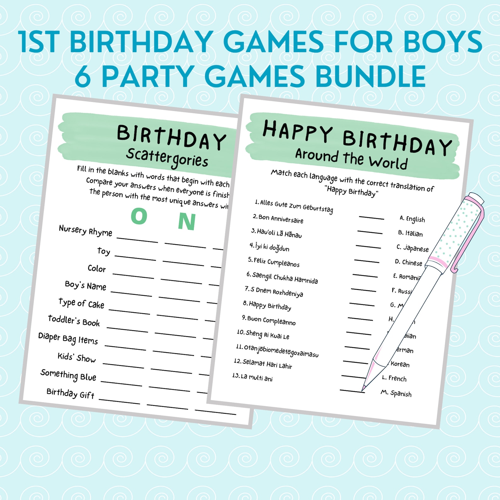 First Birthday Party Games for Boys Printable Party Games Etsy