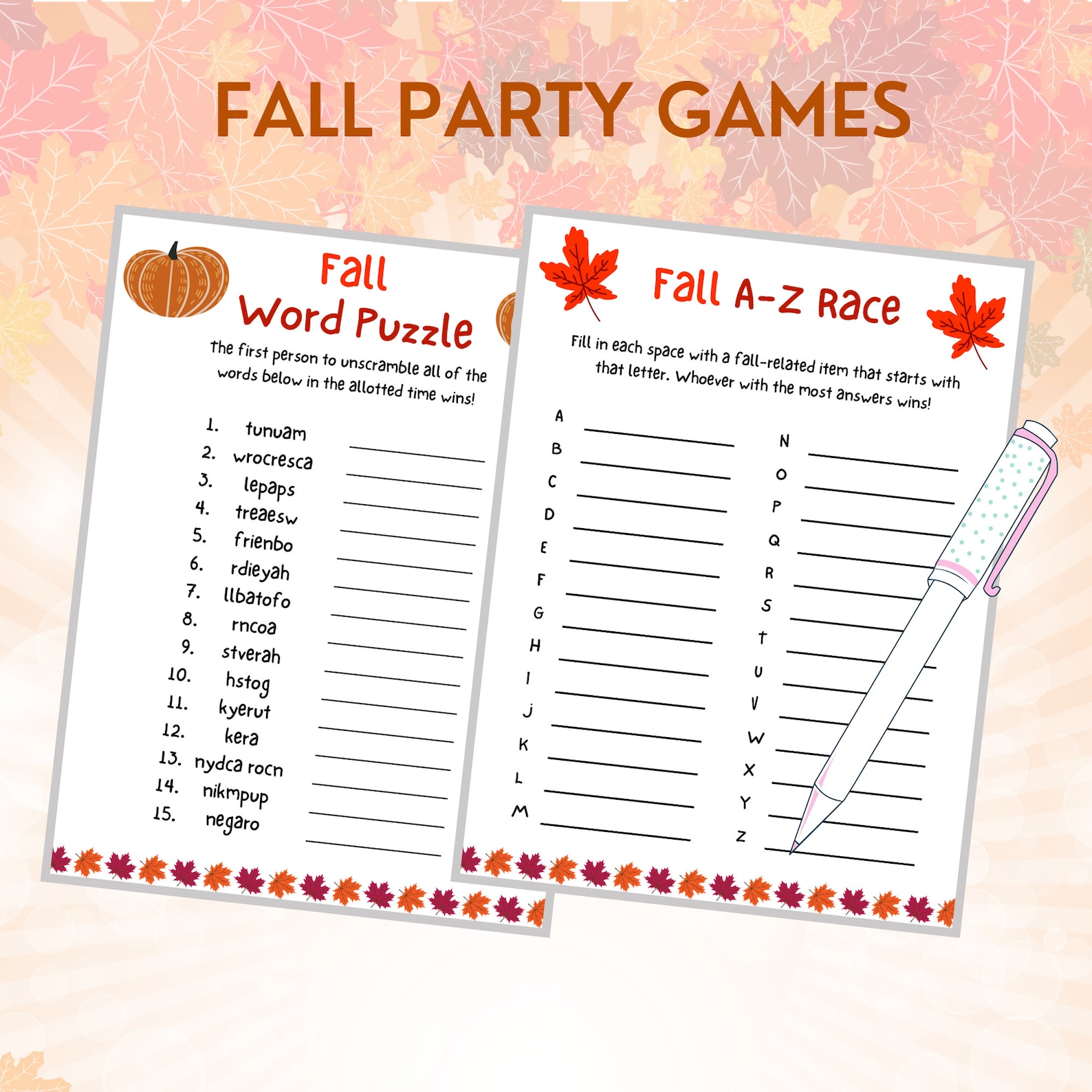 8 Fall Party Games Bundle Printable Autumn Games Bundle Fall Activities 8 Fall Party Games Bundle Printable Autumn Games Bundle Fall Activities