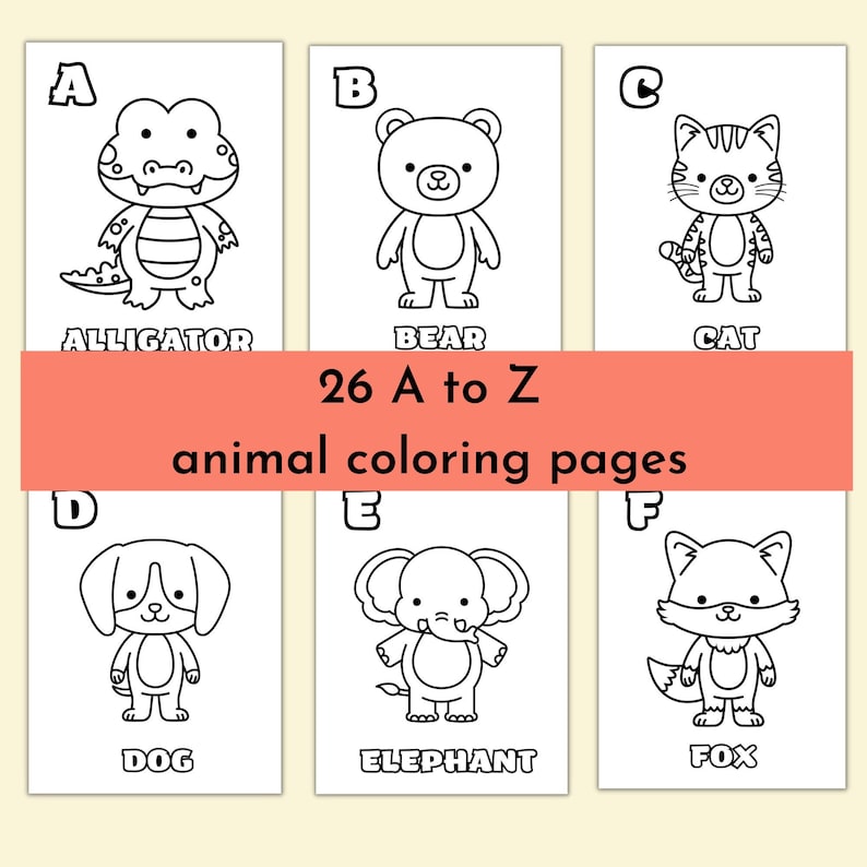 26 ABC Printable Alphabet Animal Coloring Pages, Kindergarten Activity