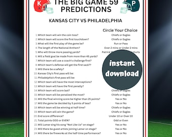Game Time 59 Predictions, Big Game 2025, Super 59 Game, Kansas City vs Philadelphia, Watch Party, Football Predictions, Football Odds