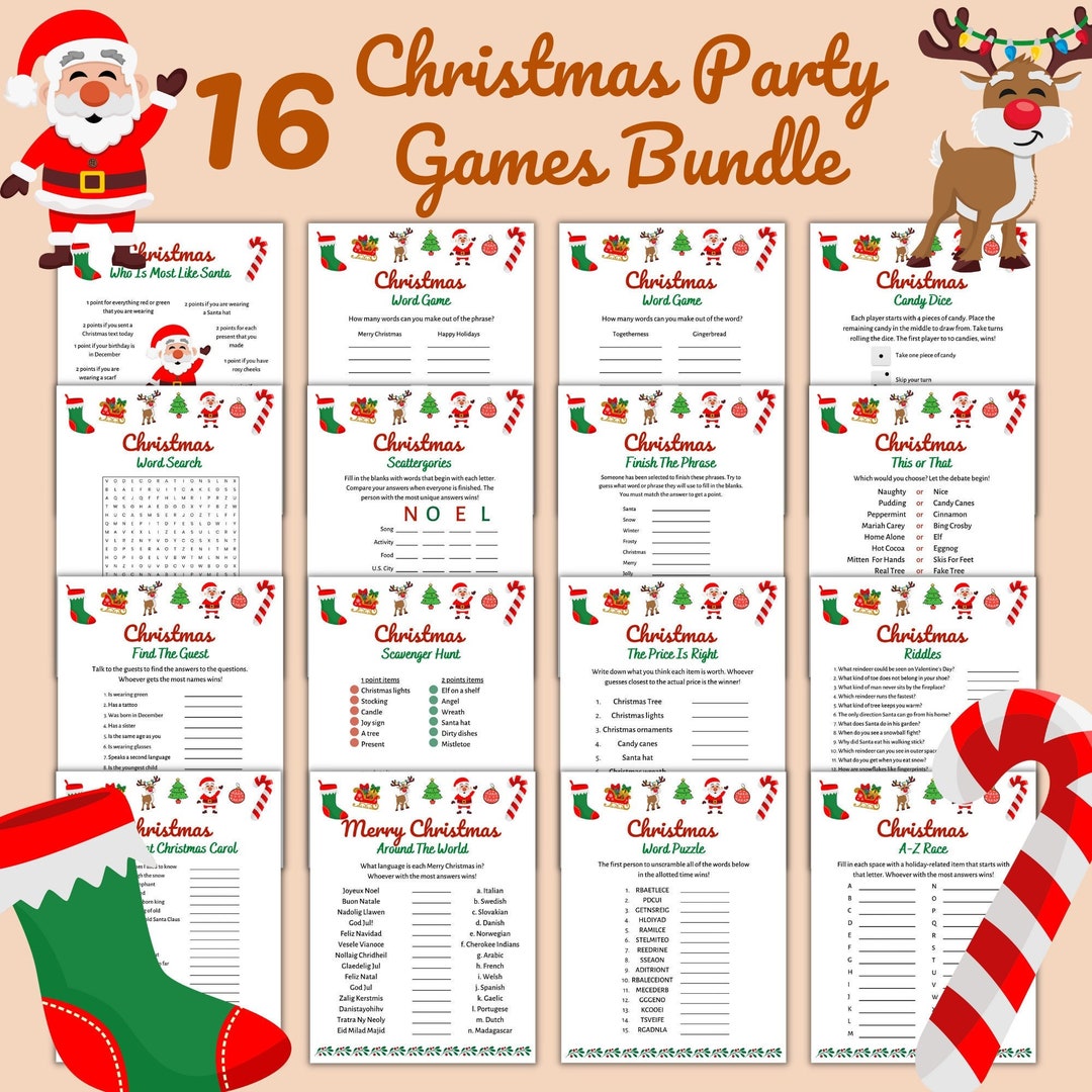 16 Christmas Games Bundle Christmas Party Games Christmas Games for Kids & Adults Office Party