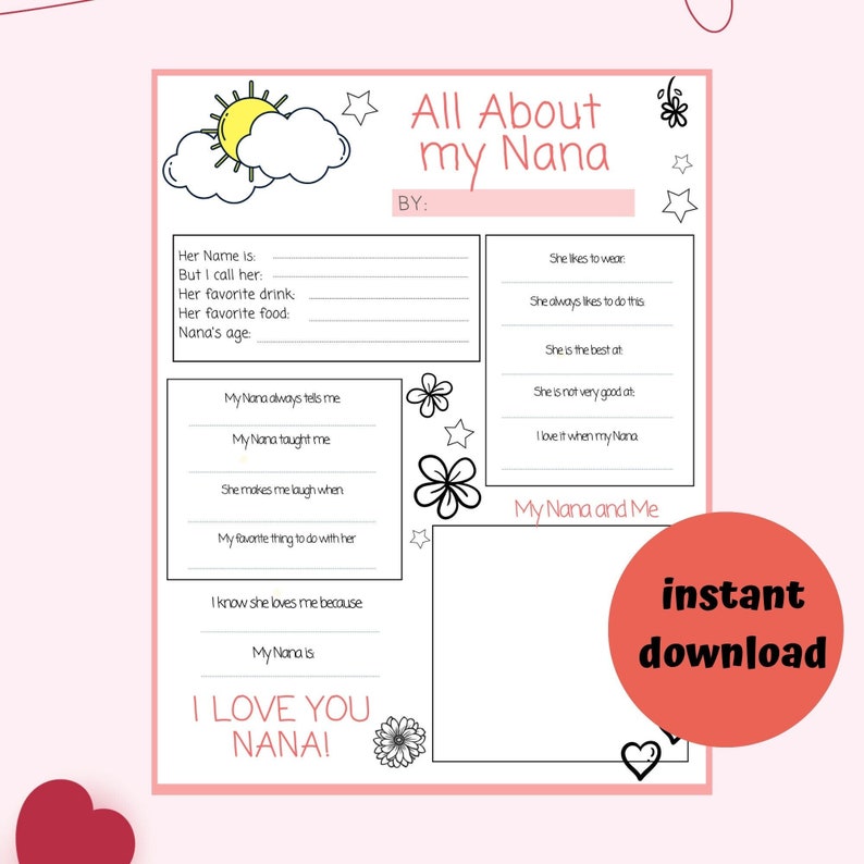 All About Nana Printable Mother's Day Questionnaire Etsy