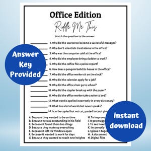 Office Riddle Me This Printable | Fun CoWorker Games |  Printable Office Trivia | Office Work Party Printable Game | Fun Office Party Game