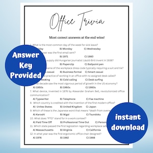 Office Trivia Printable | Fun CoWorker Games|  Printable Office Trivia | Office Work Party Printable Game | Fun Office Party Game