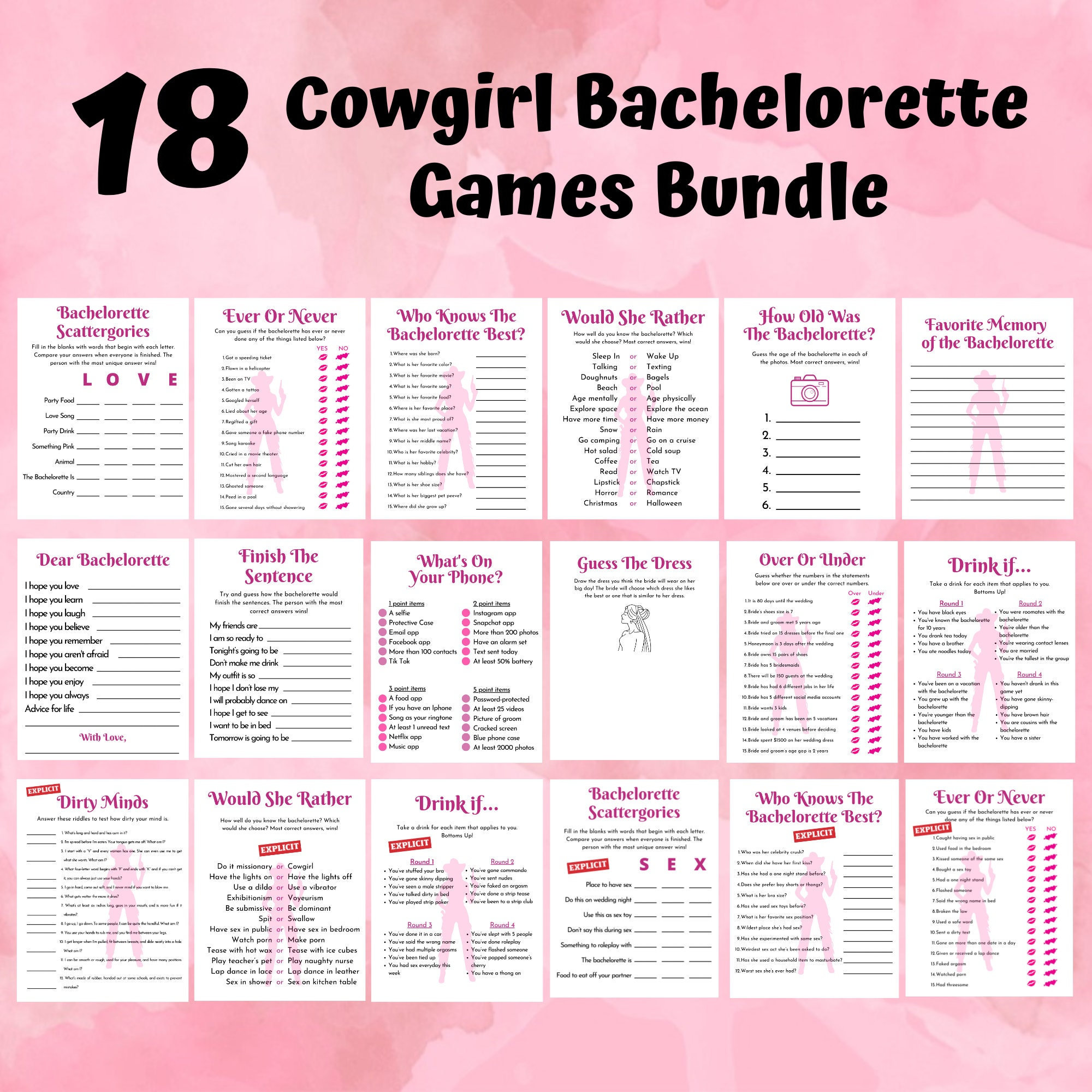 Cowgirl Bachelorette Party Games | Hen Party Games Printable | Last ...