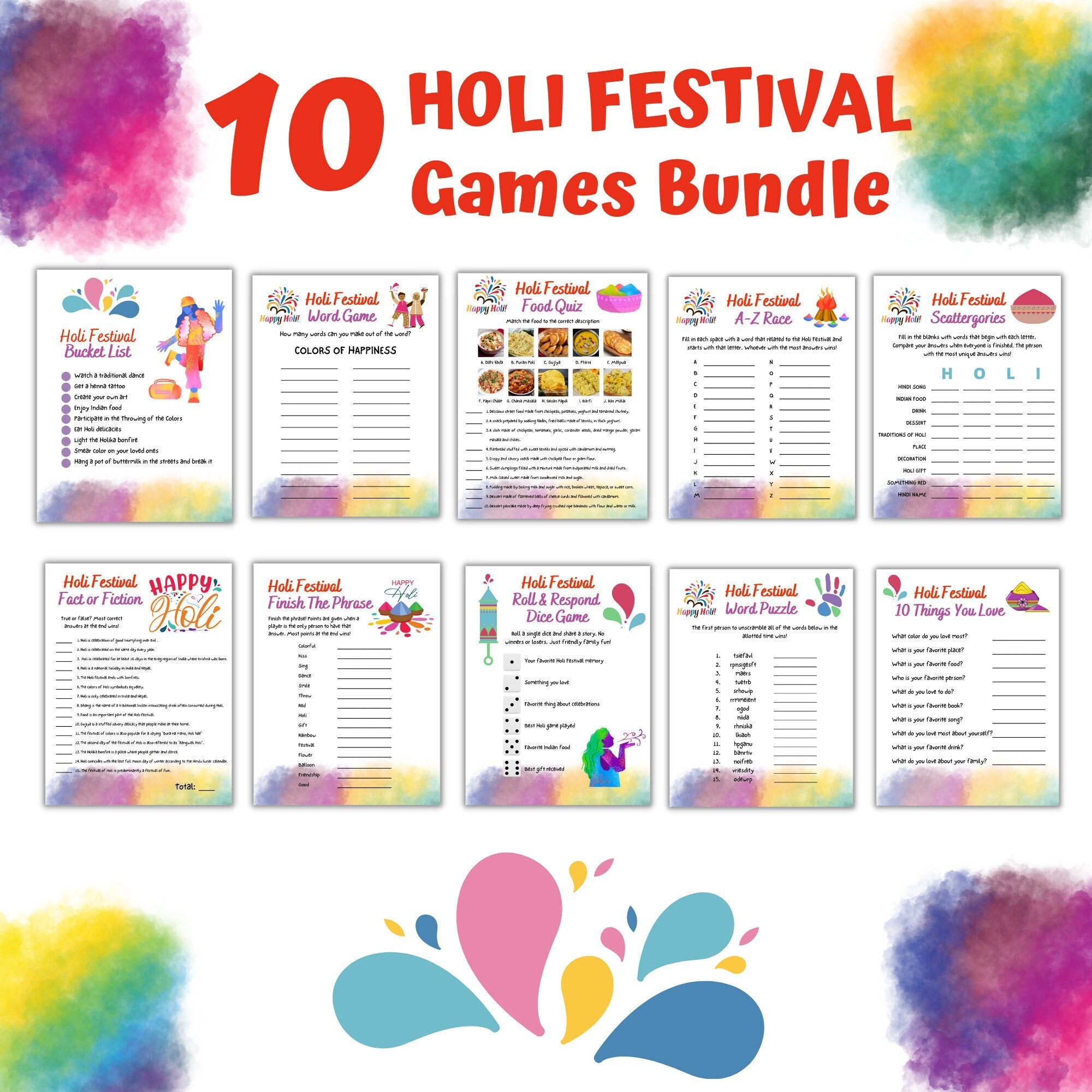 Holi Festival Games Bundle Holi Activities for Kids Holi picture
