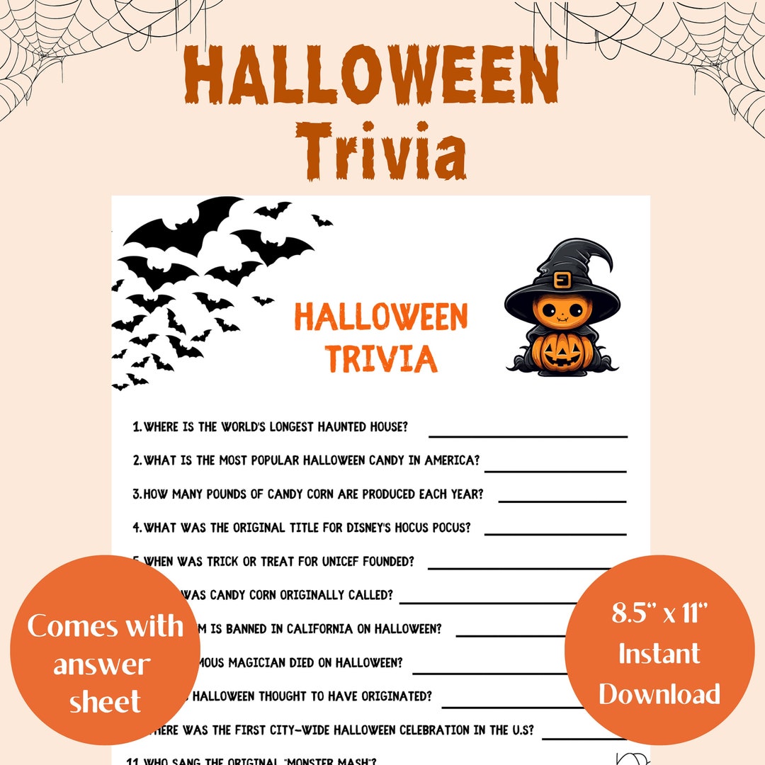 Halloween Trivia Printable Halloween Fun Games Halloween Party Games ...