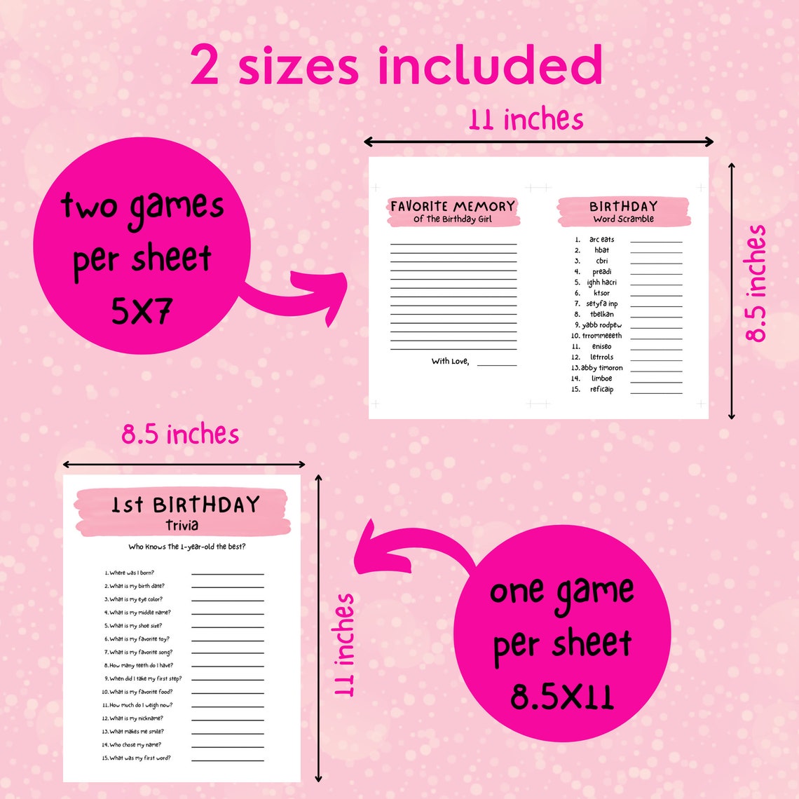 First Birthday Party Games for Girls Printable Party Games Bundle 1st ...