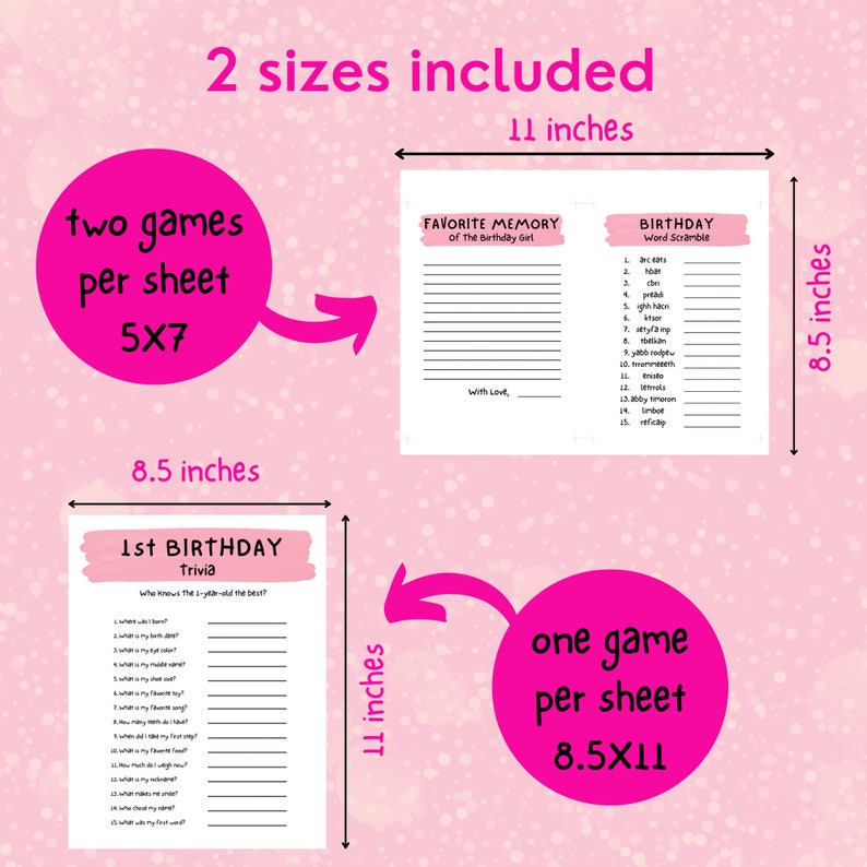 First Birthday Party Games for Girls | Printable Party Games Bundle ...