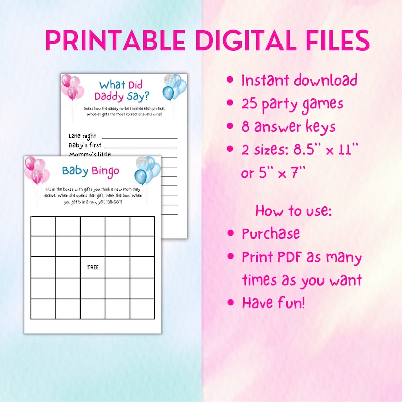 25 Gender Reveal Games Printable Gender Reveal Party Games - Etsy