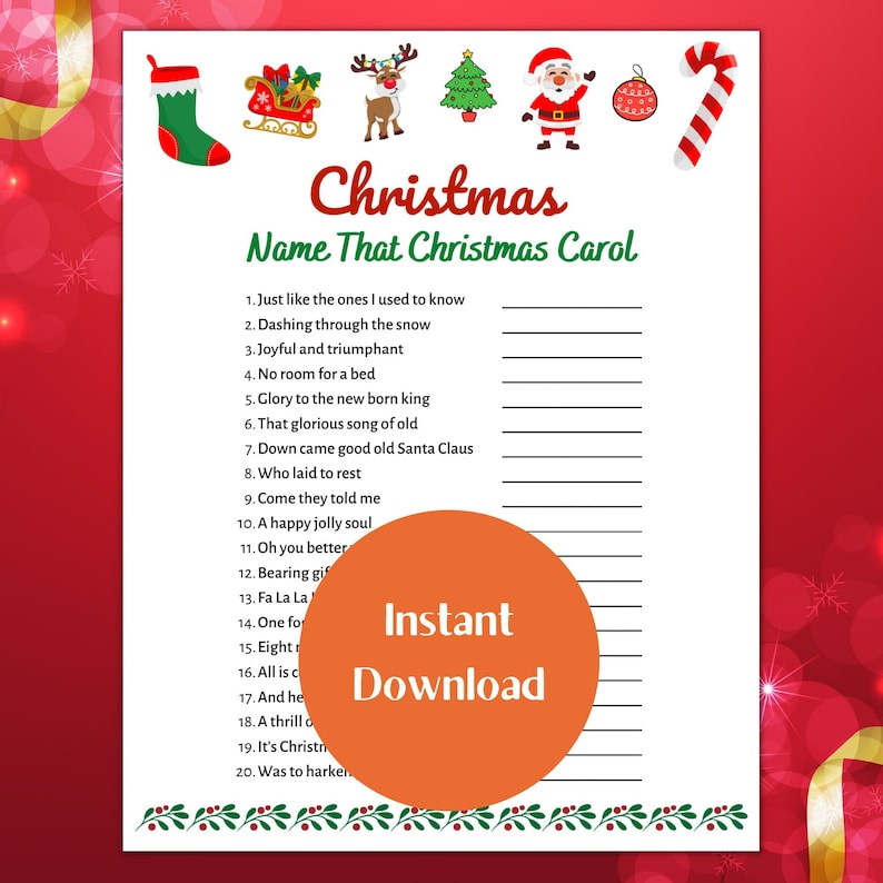 Christmas Song Trivia Christmas Carol Trivia Fun Christmas Printable