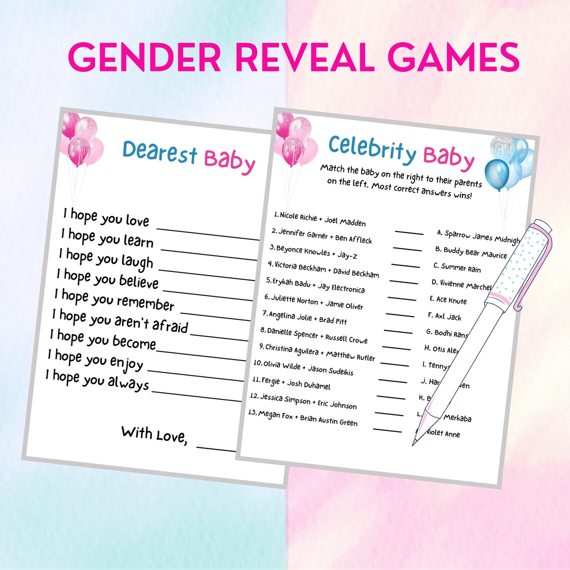 25 Gender Reveal Games Printable Gender Reveal Party Games - Etsy