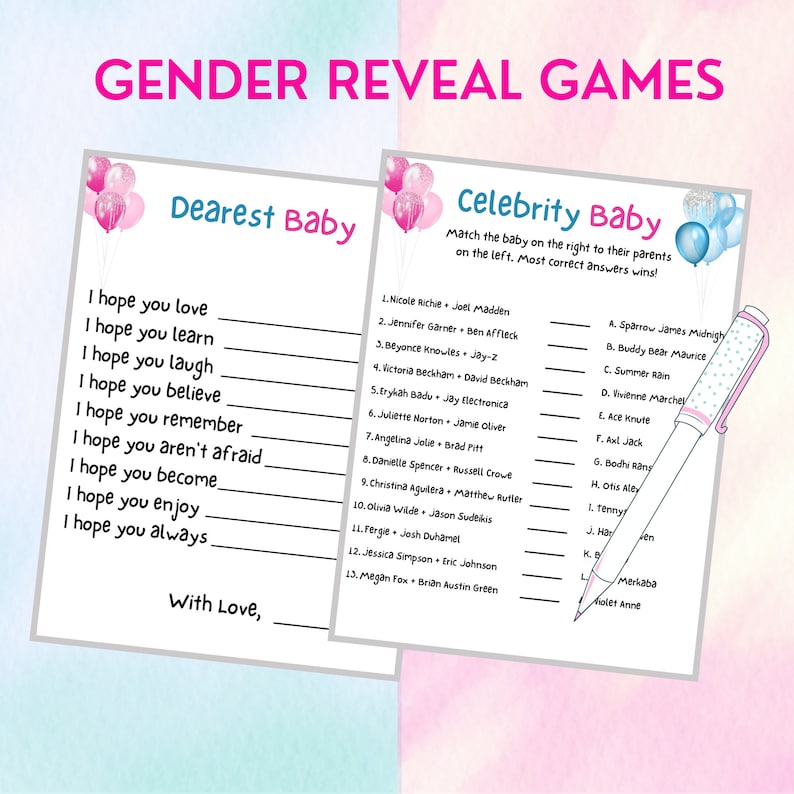 25 Gender Reveal Games Printable Gender Reveal Party Games Etsy