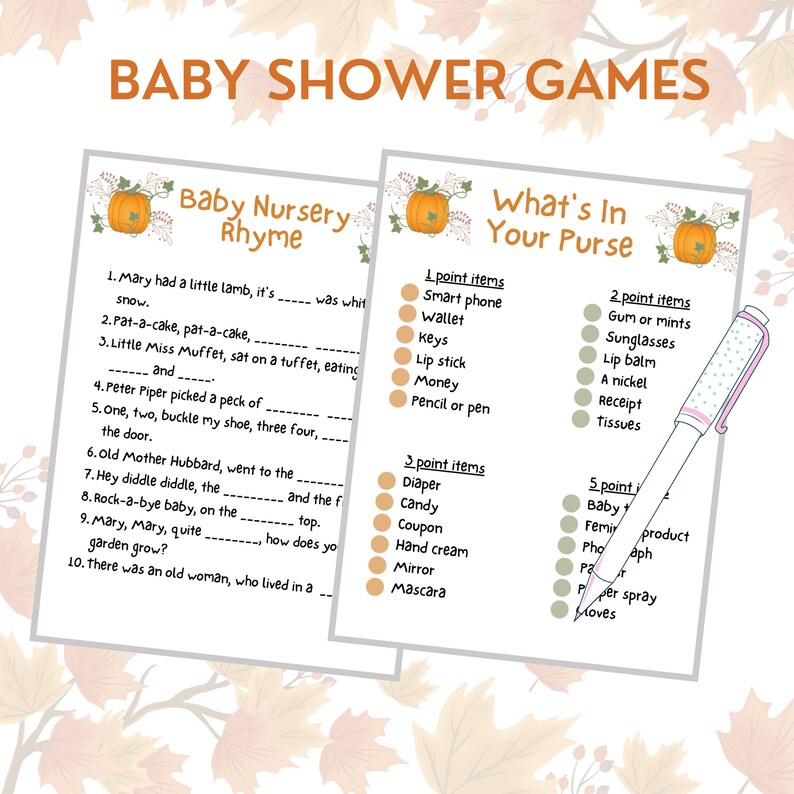 22 Pumpkin Baby Shower Games Printable Fall Baby Shower Games Autumn ...