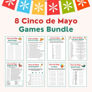 8 Cinco de Mayo Games Bundle | Mexican Party Games | Fiesta Fun | Classroom Activity | Fun Mexican Games | Taco Party | Taco Tuesday