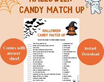 Halloween Candy Match Spiel, Halloween Trivia, Halloween Party Spiele zum Ausdrucken, Halloween Spiel für Kinder Jugendliche Erwachsene, Halloween Quiz Klassenzimmer