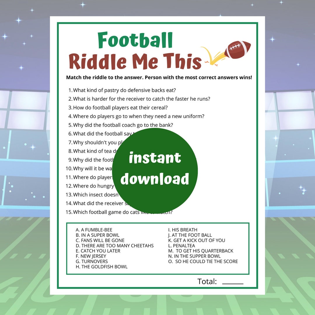 Football Riddle Me This Superbowl Party Games Football Etsy