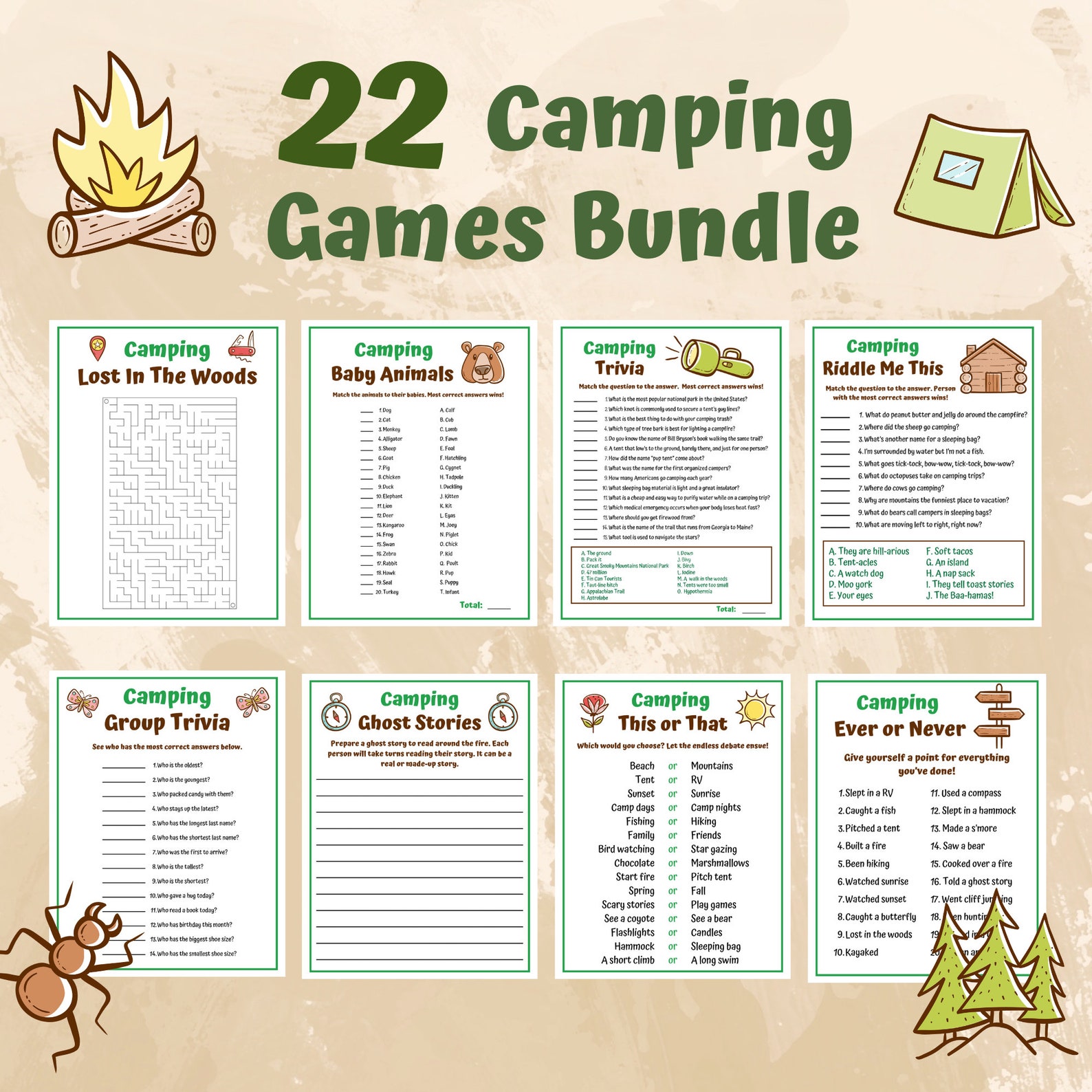 Camping Games Bundle | RV Road Trip Games | Camping Games Printable ...