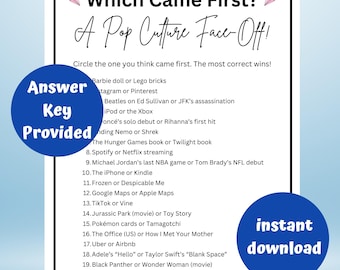 Pop Culture Trivia Game | Which Came First Quiz | Printable Trivia Game for Kids & Adults | Family Game Night | Office Party Fun Icebreaker
