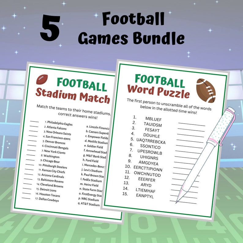 5 Football Party Game Set Game Time Predictions Football Etsy