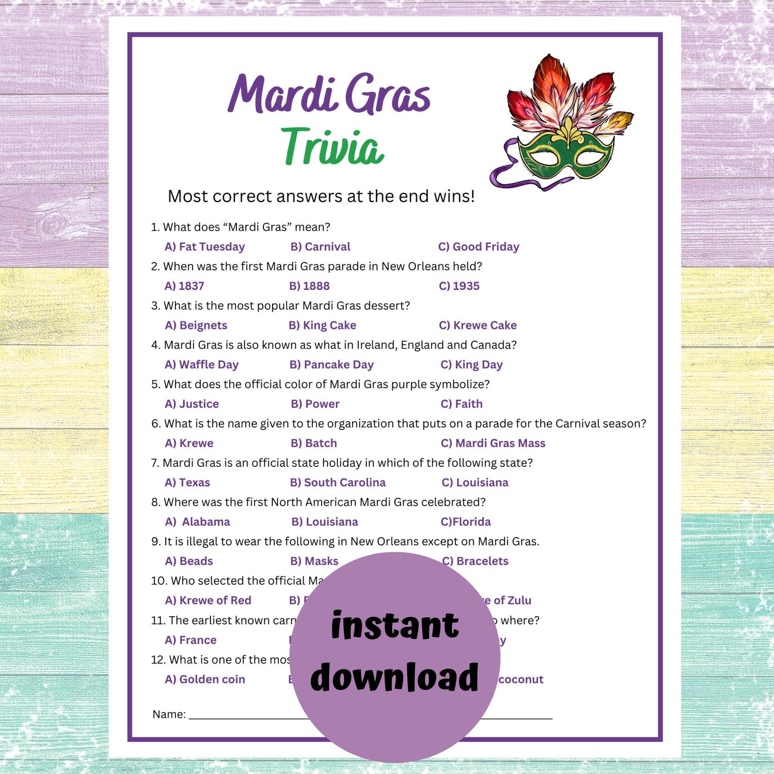 mardi gras food trivia