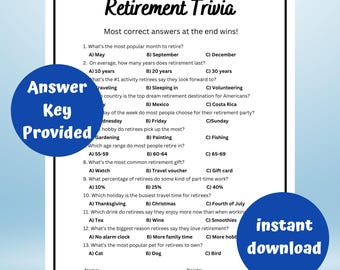 Retirement Trivia | Fun CoWorker Send Off | Printable Retirement Party Game | Retirement Party Printable Game | Fun Office Party Game