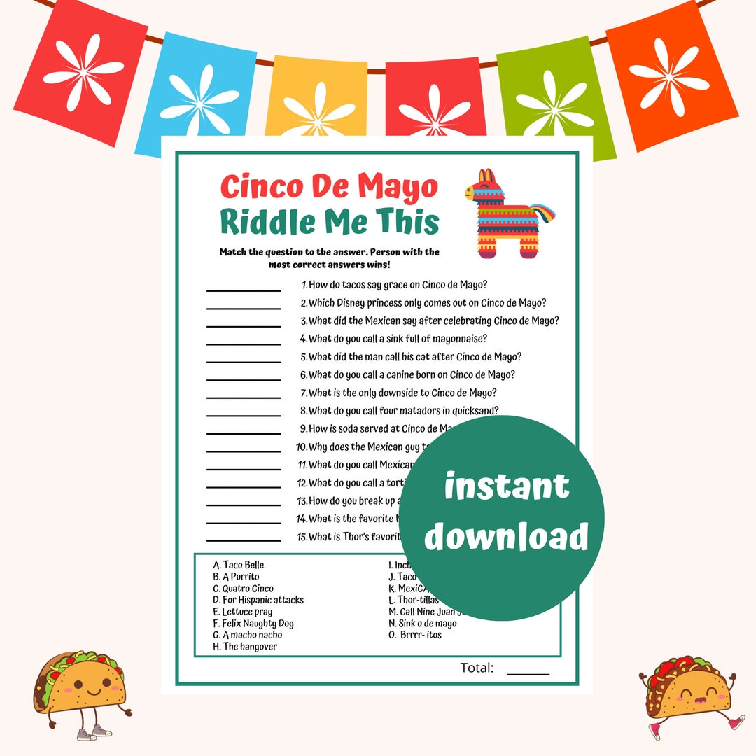 Cinco De Mayo Riddles Party Game Mexican Party Game Fiesta Jokes