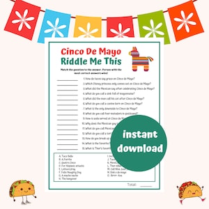Cinco de Mayo Riddles Party Game | Mexican Party Game | Fiesta Jokes | Classroom Activity | Fun Mexican Games | Taco Party | Taco Tuesday