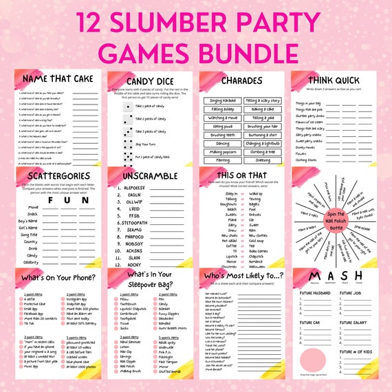 12 Teen Slumber Party Games Printable Teen/preteen Sleepover Games pajama  Party Activities girls Sleepover Party Games fun Pajama Party 