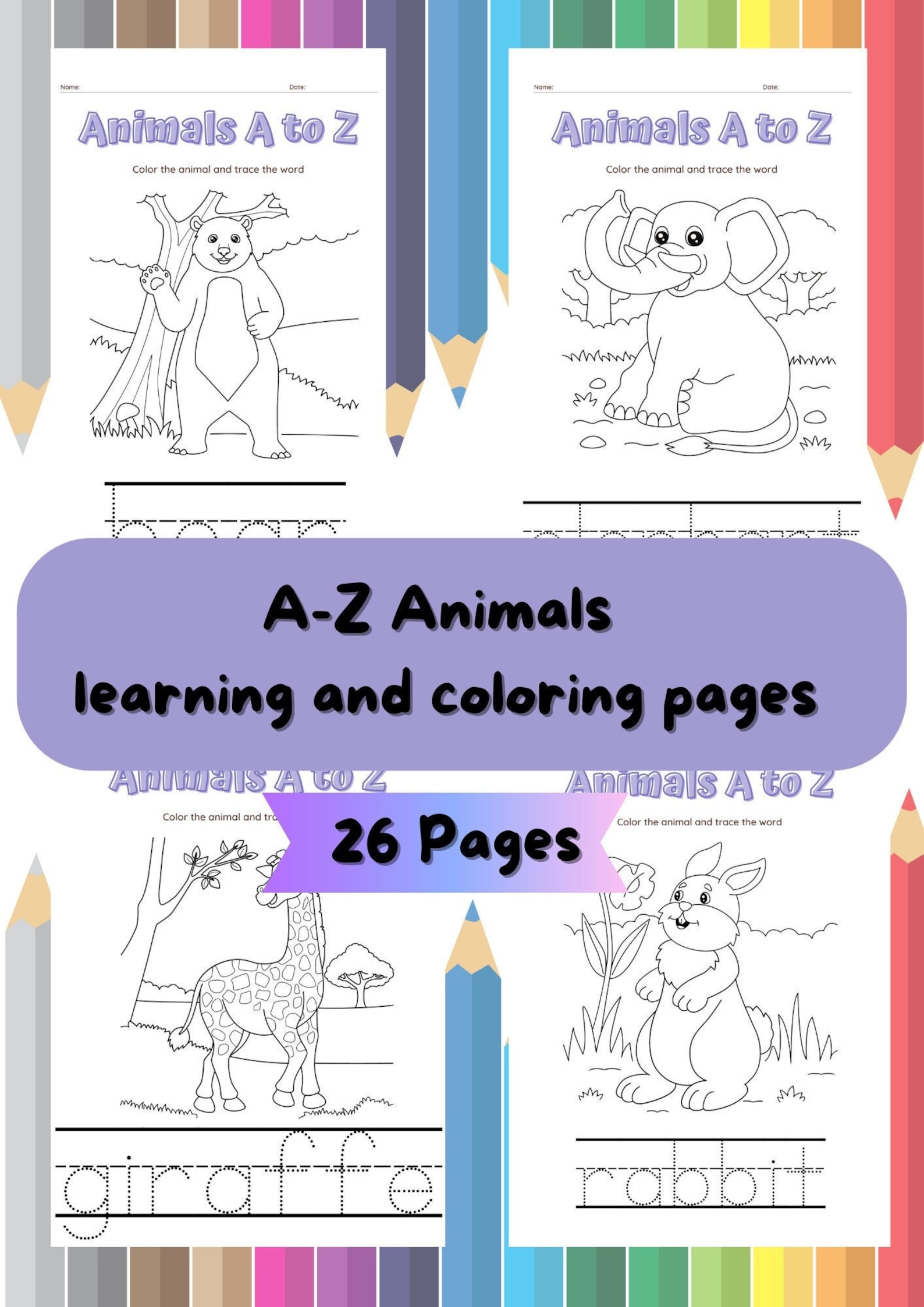 26 Printable AZ Animal Coloring Pages With Practice Writing for