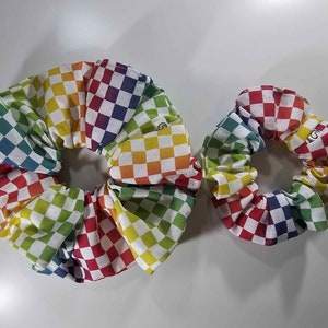 Checkered Rainbow Scrunchie, XL Scrunchie, Rainbow, Rainbow Hair Accessory