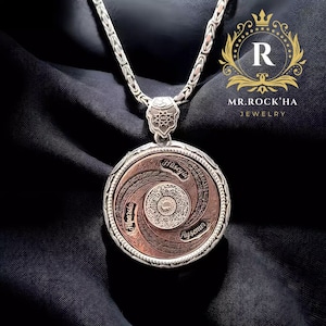 Collar con medallón y colgante de plata 925 para hombre con nombre personalizado escrito, versículos del Corán escritos, Fidget Spinne, oración, cadena bizantina real