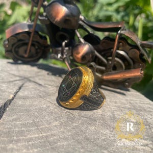 Seal Suleiman-Solomon,Star of David,Rhodium-Gold Plated,Zircon Stones,Handmade Craftsmanship,Engraving Art,925 STERLING Silver Mens Ring image 5