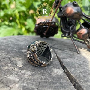 Seal of King Solomon,Star of David,Green Amber Stone,Relief Maned Lion Engraving Processing,925 Sterling Silver Mens Ring,Geniune Stone image 9